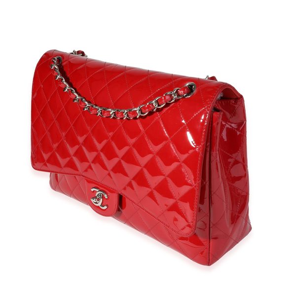 Chanel Red Quilted Patent Leather Maxi Classic Single Flap Bag - Picture 2 of 8